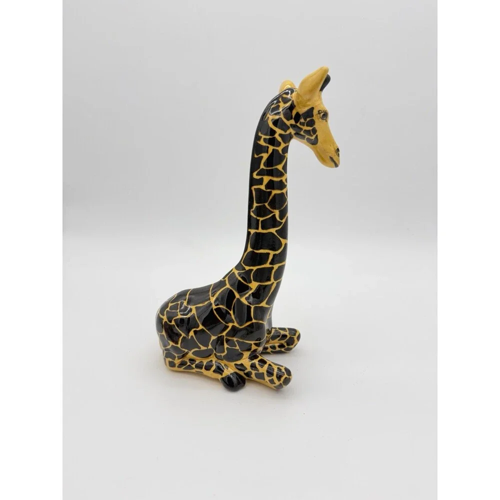 Studio Art Pottery Ceramic Giraffe Painted 10” Sculpture Signed Vintage Rare